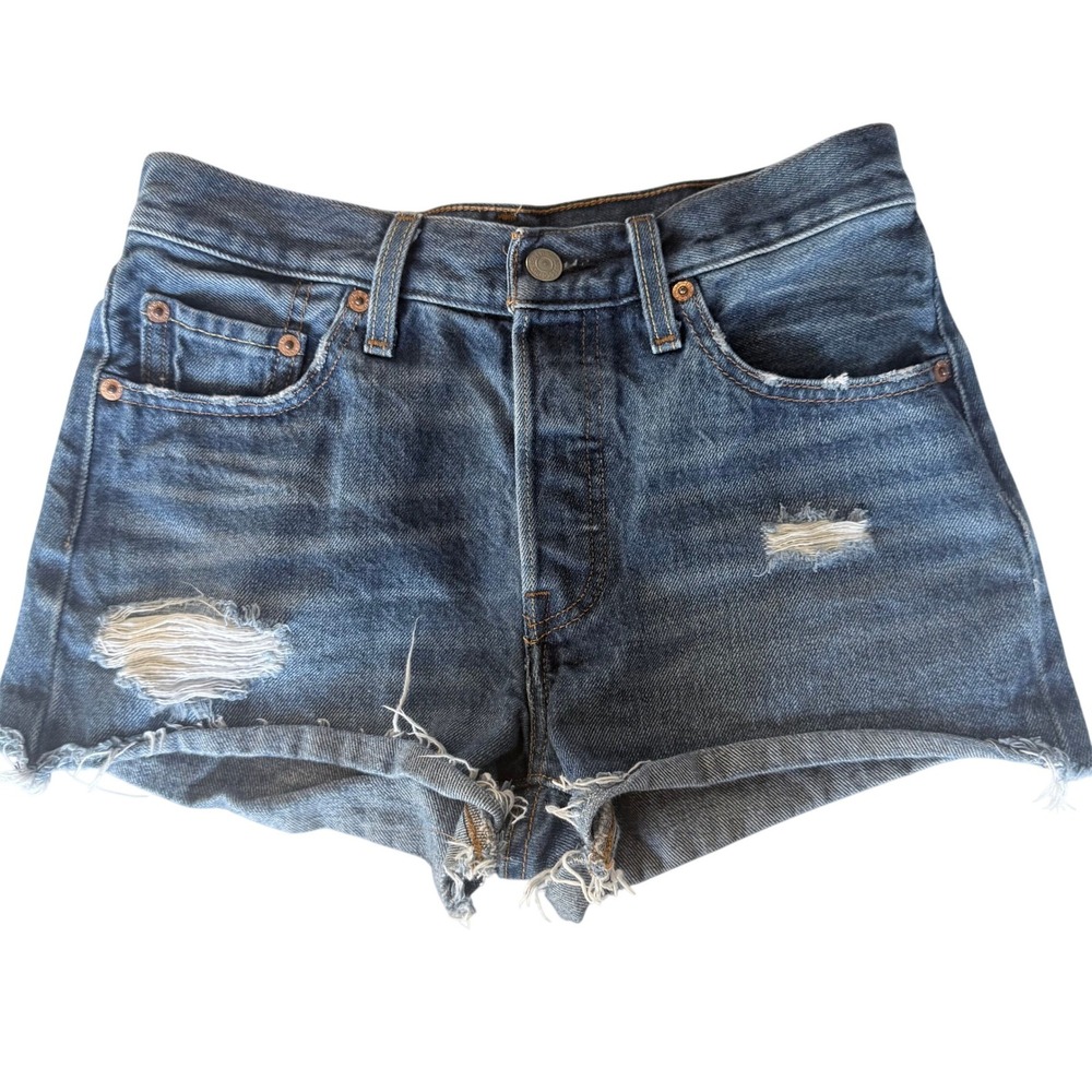 Levis 501 Original High Rise Cutoff Distressed Denim Shorts Blue W25 32317-0094
